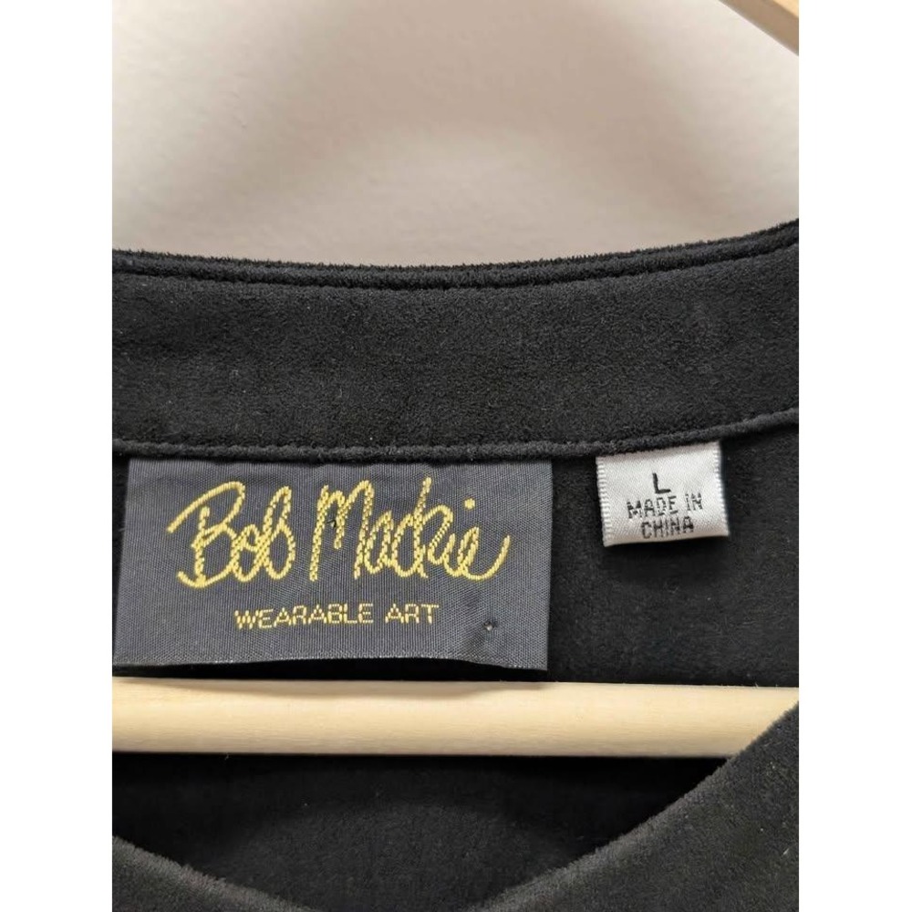 Bob Mackie Wearable Art Women's L Black Laser Cut Jacket Faux Suede Open Front - Picture 5 of 10